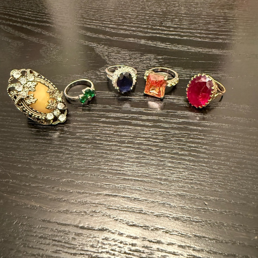 Elegant Multi-Color Gemstone Ring Set